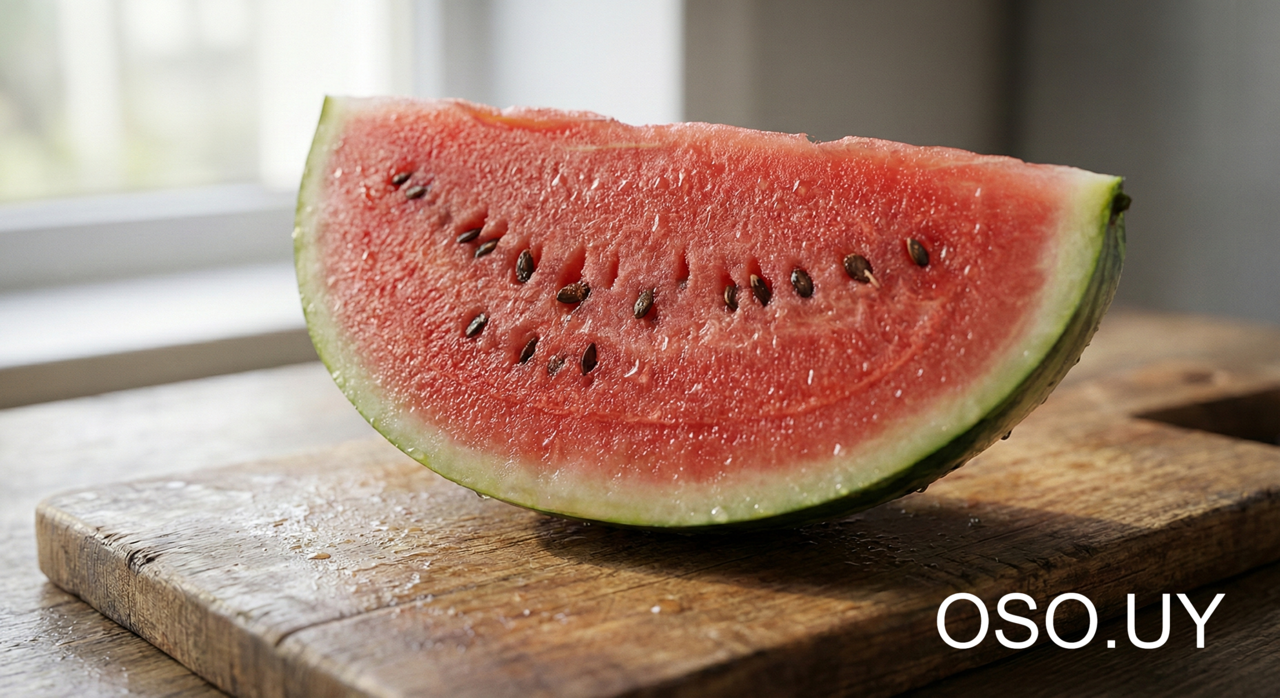 Primer plano de una rodaja de sandía fresca destacando los beneficios de la sandía para diabéticos por su alto contenido de agua.