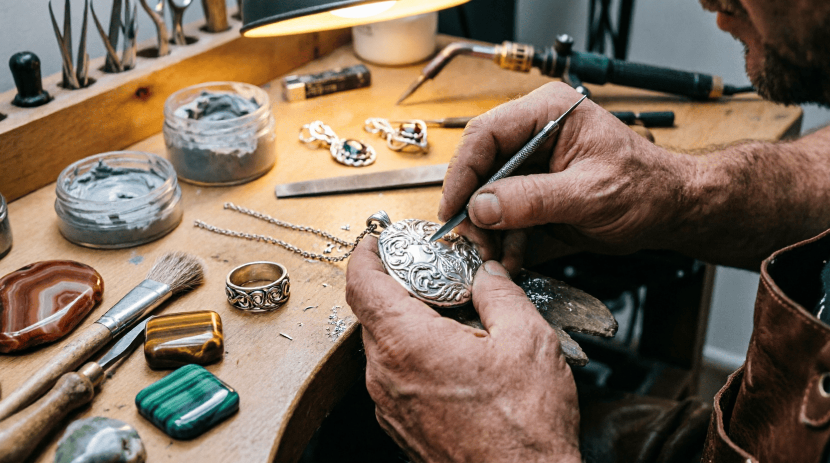 "Grabado a mano en plata - proceso de joyería artesanal" "Grabado artesanal en plata con herramientas de joyería - piezas únicas hechas a mano por Fernando Oso"